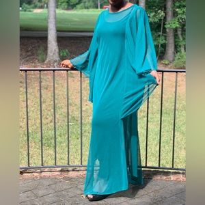 Green Stretchy Mesh Sheer  Batwing Kaftan Maxi Dress